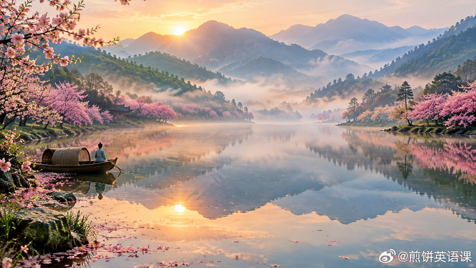 《赠汪伦》AI 课件：桃花潭晨光